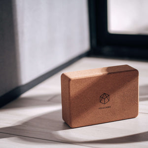 YOGASANA Classic Cork Yoga Block 85D (Single) in minimal natural light setting