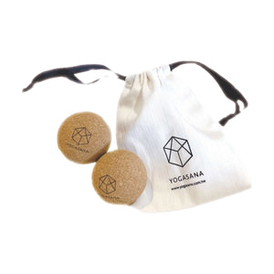 YOGASANA Cork Massage Balls Set of Two with drawstring pouch, sustainable self-massage and recovery set product shot